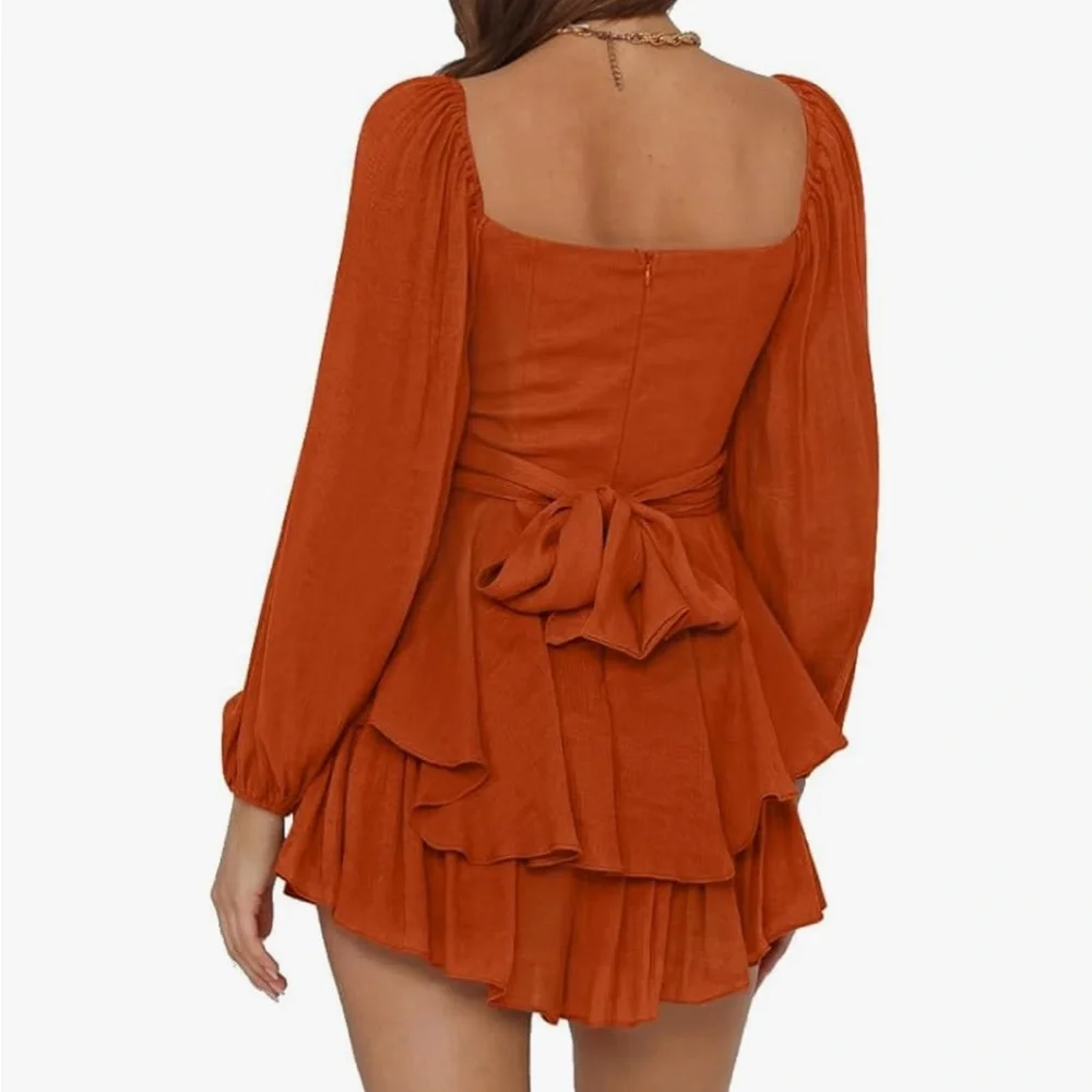 Rustic Orange Romper, Bubble Sleeves, S - Picture 2 of 6